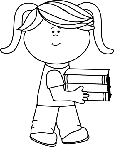 Black_and_White_Little_Girl_Carrying_a_Stack_of_Books