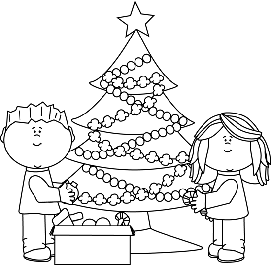 _Black_and_White_Kids_Decorating_Christmas_Tree