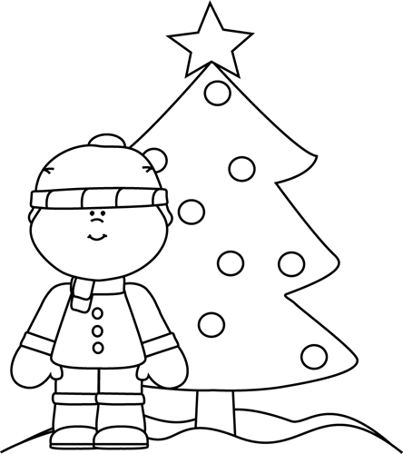 _Black_and_White_Boy_with_Christmas_Tree