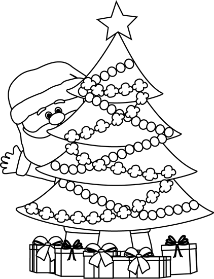 Black_and_White_Santa_Behind_Christmas_Tree