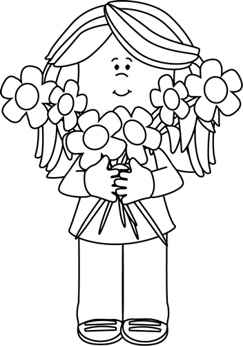 Black_and_White_Girl_Holding_a_Bunch_of_Flowers