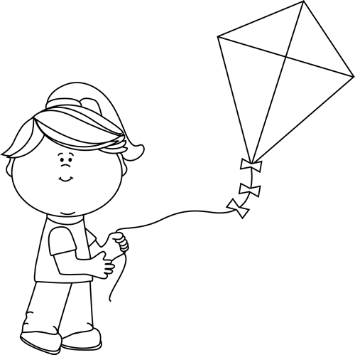 Black_and_White_Girl_Flying_a_Kite