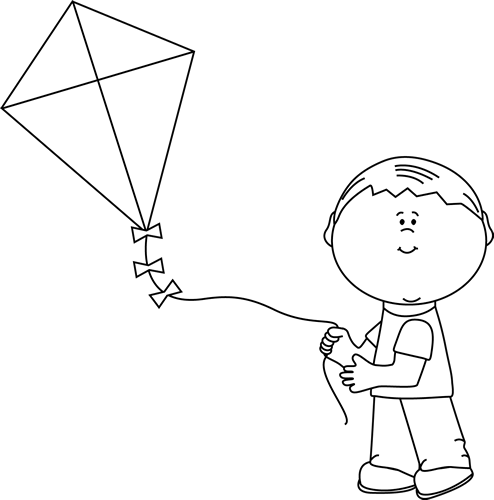 Black_and_White_Boy_Flying_a_Kite